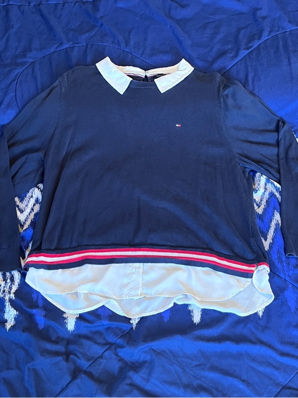 Tommy Hilfiger Navy Sweater with Red & White Trim